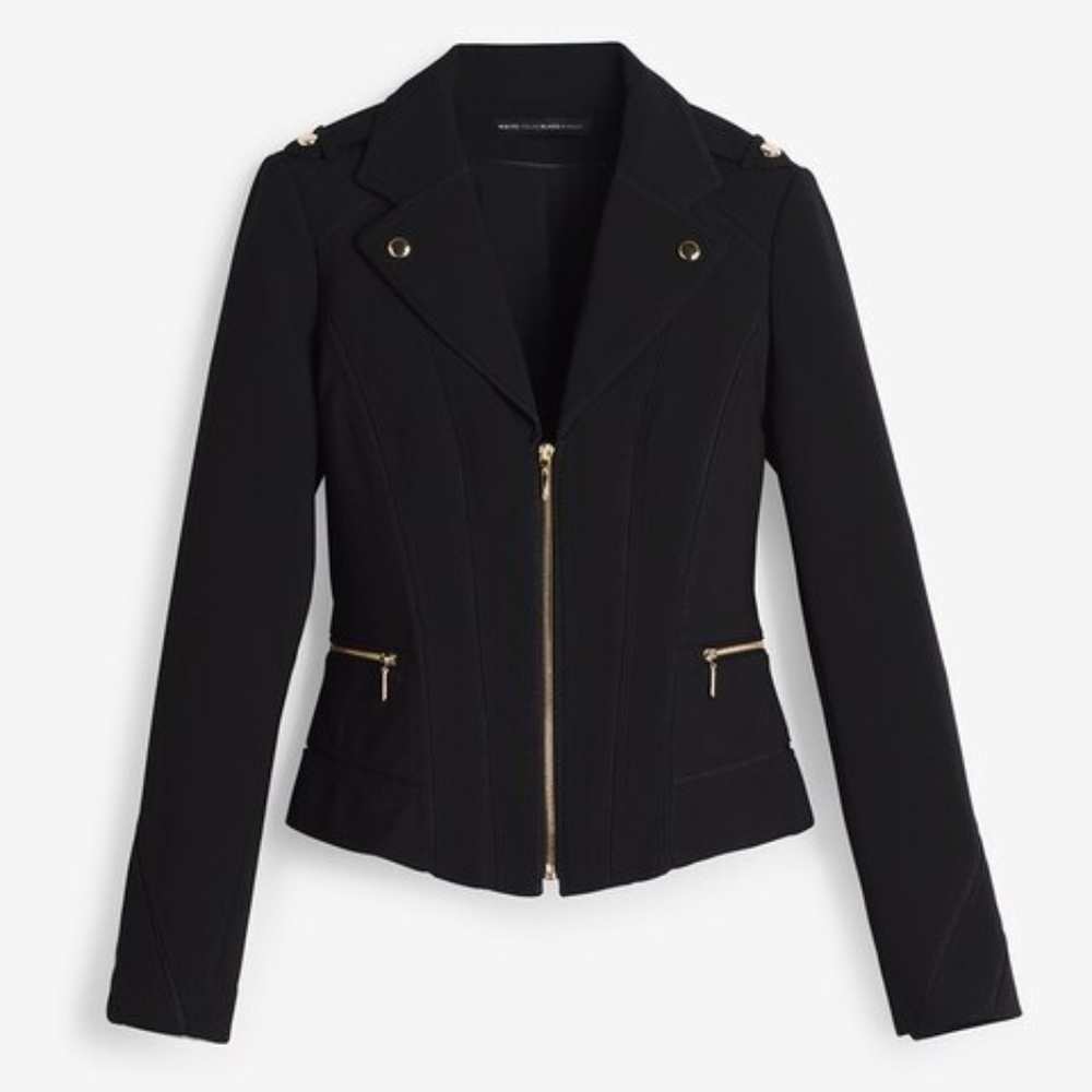 WHBM - Black Gold Moto Jacket Gold Button Leather